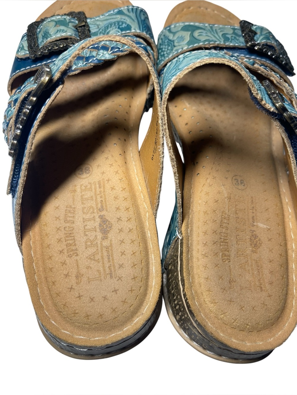 L’Artiste by Spring Step Women’s Astra Leather Slide Sandal Blue 7.5 38 - Picture 6 of 9